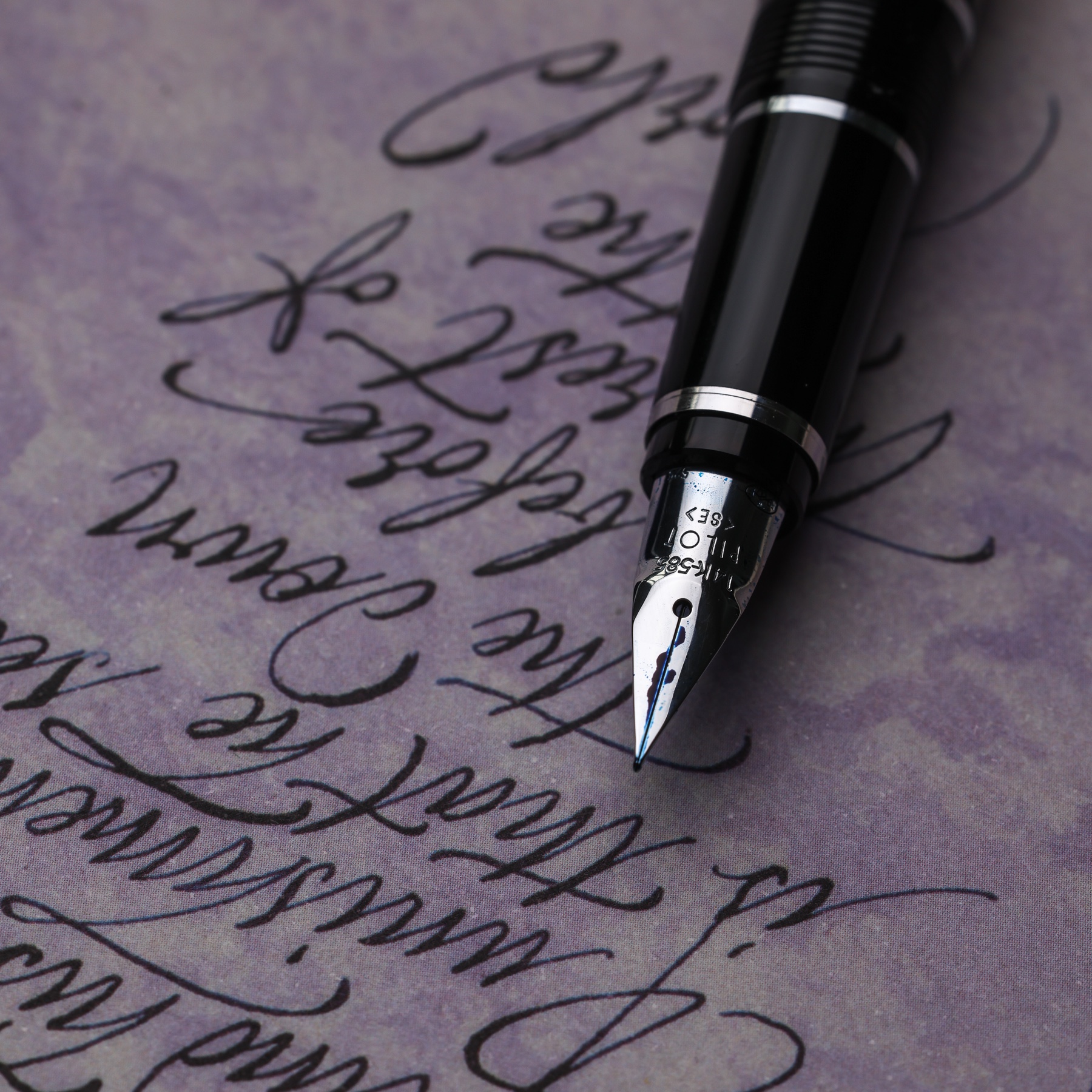 Pilot Falcon Soft Extra Fine nib resting on expressive handwritten strokes