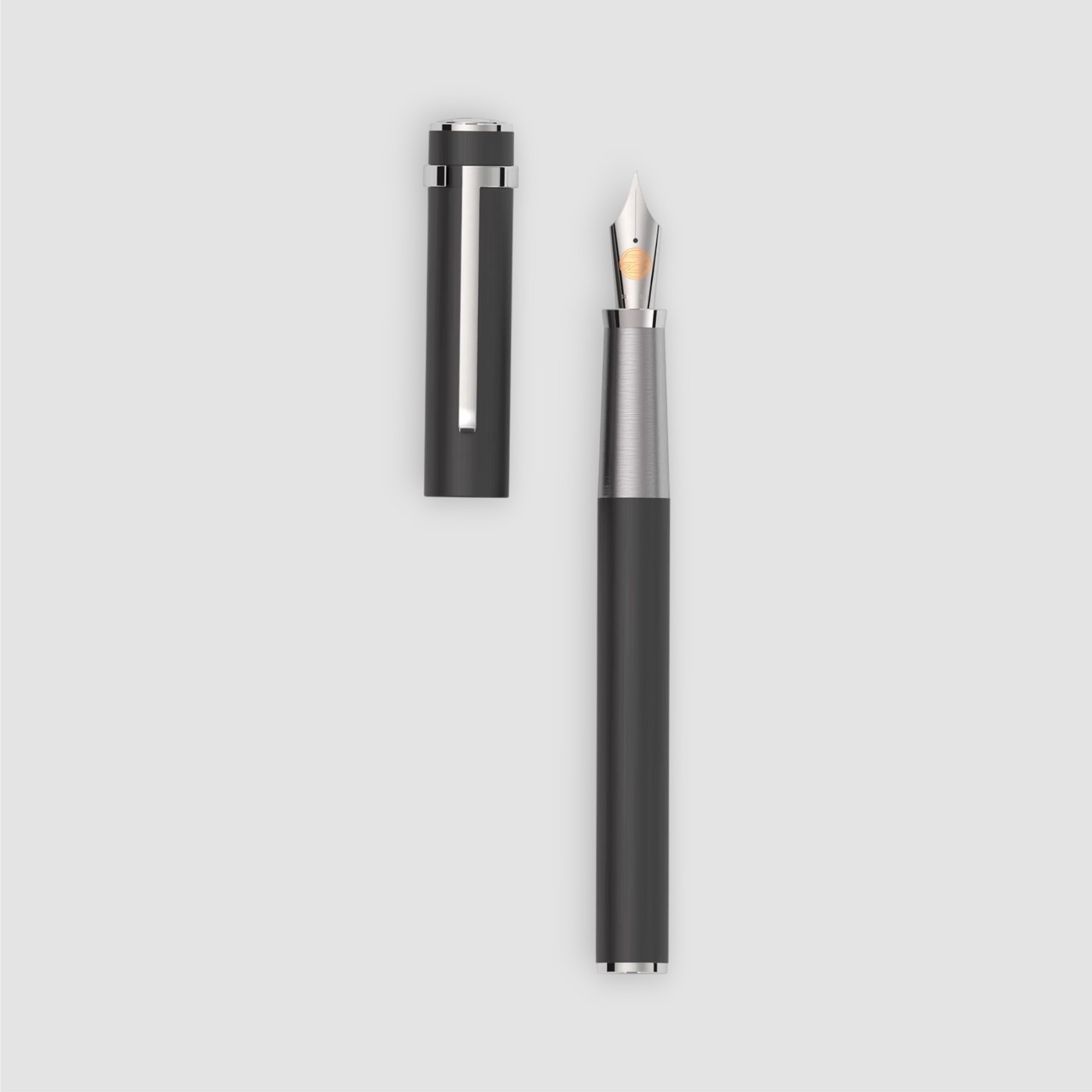 JanZander Design Imagine fountain pen and cap in matte black CFK carbon with platinum-plated fittings