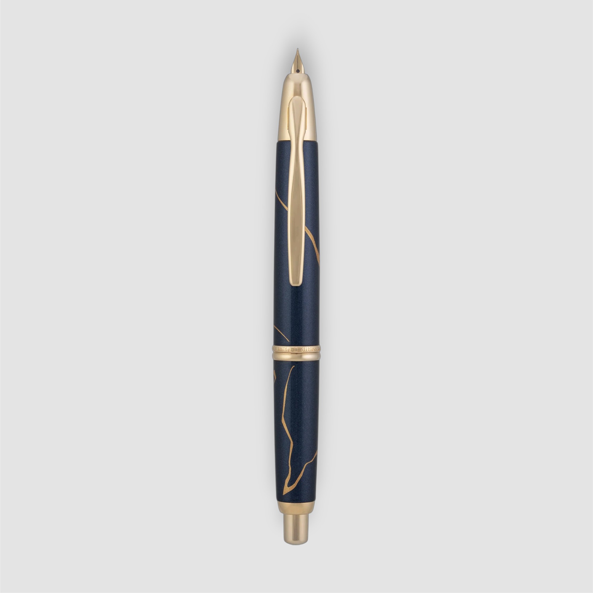 Pilot Capless Golden Journey 2026 Limited Edition fountain pen with a pearl blue body, golden veins and extended gold nib