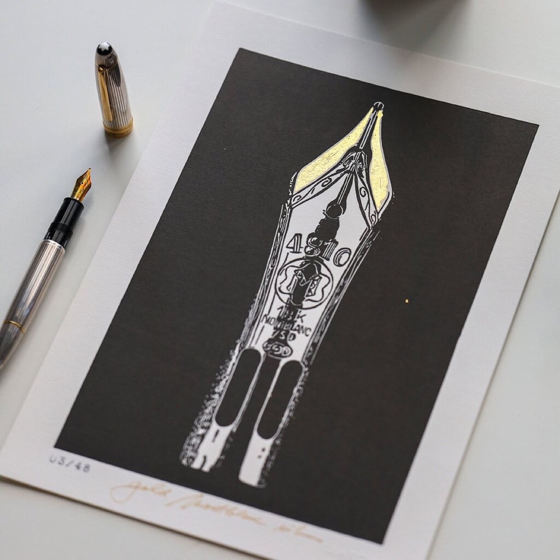 Linocut gold Montblanc nib