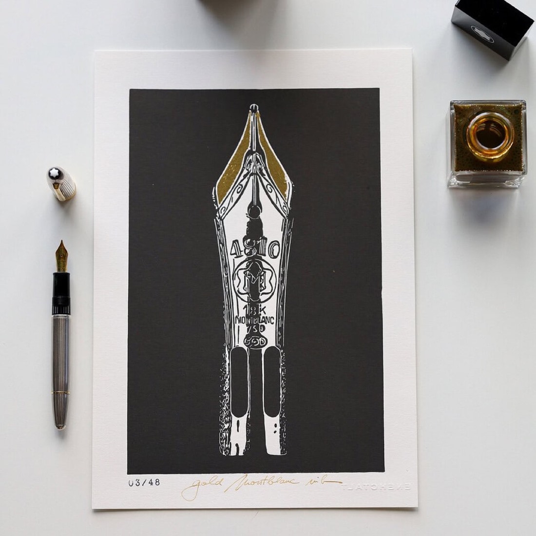 Linocut gold Montblanc nib