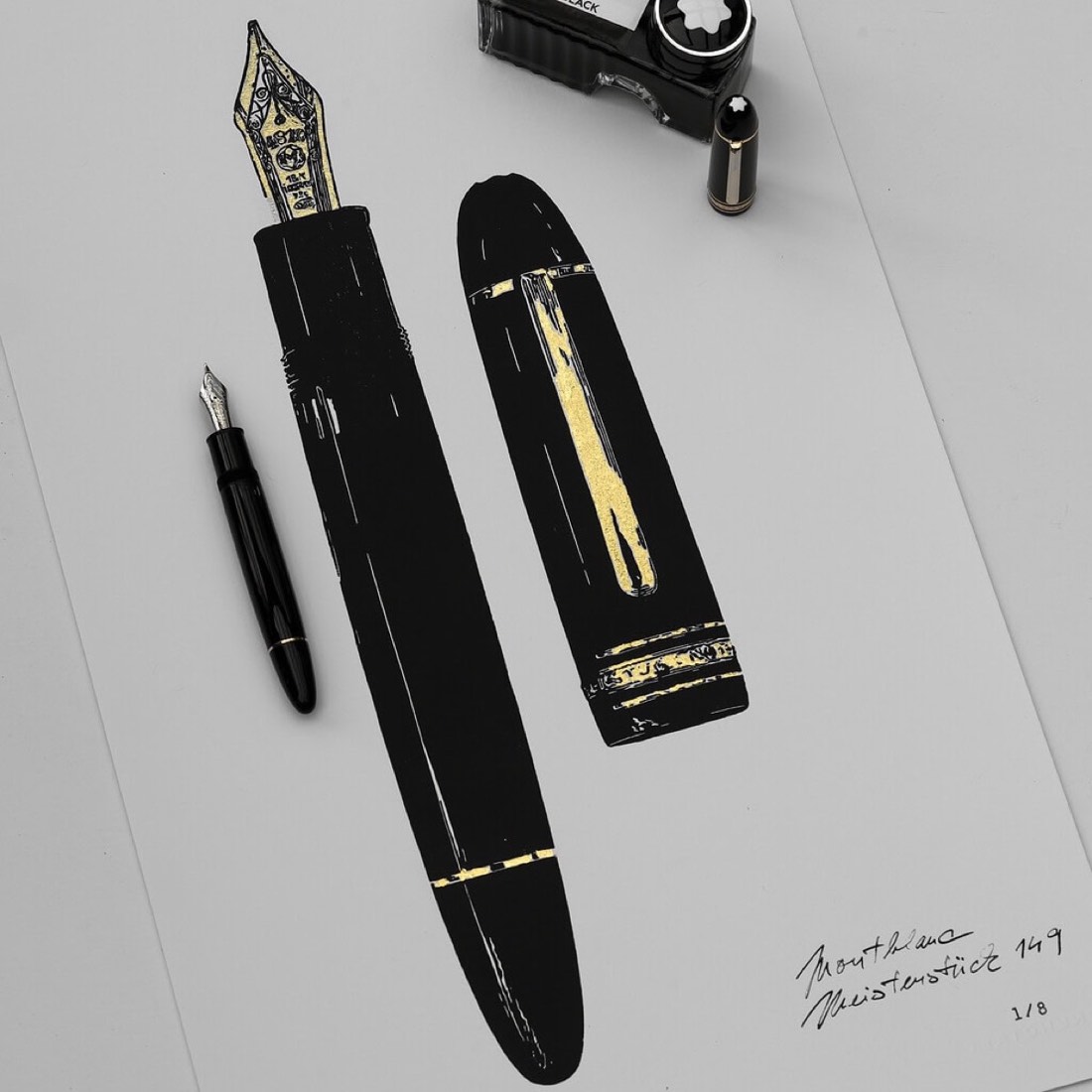 Linocut Full Gold Montblanc Meisterstück 149