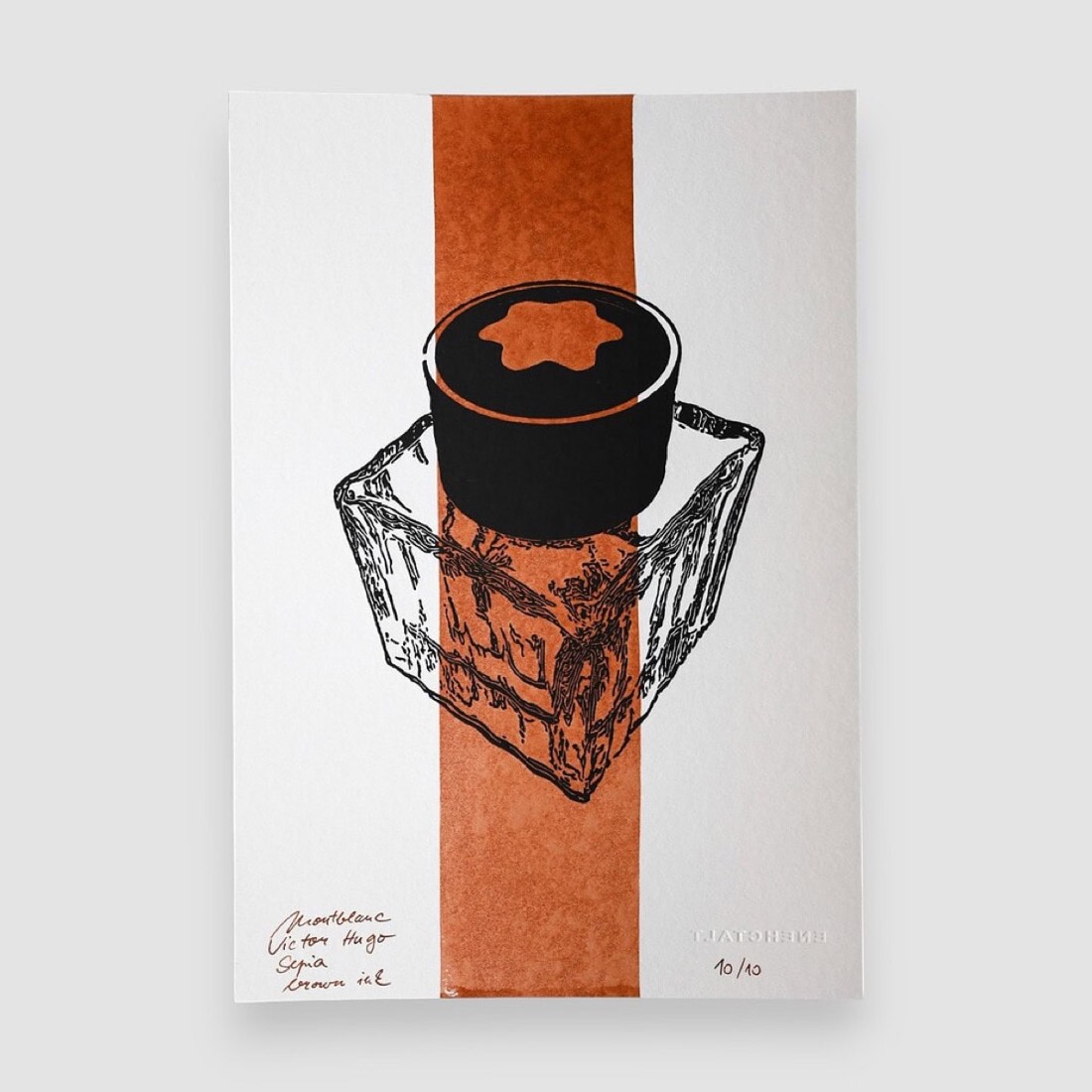 Linocut Montblanc Victor Hugo ink