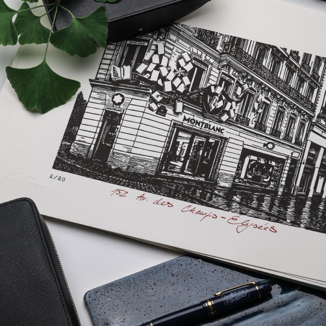 Linocut Montblanc 152 Av. des Champs-Élysées