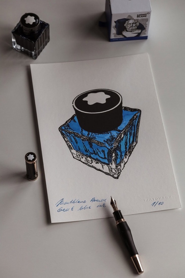 Linocut Montblanc Homer ink